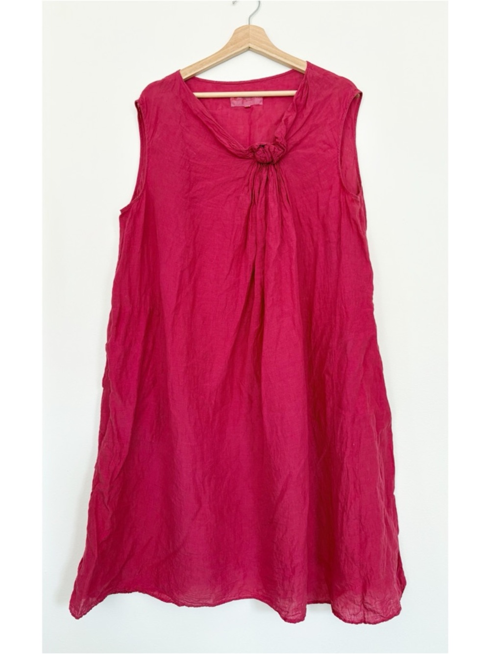Manuelle Guibal || Linen‎ A-Line Dress Floral Rosette Detail Pink Size 4 XL